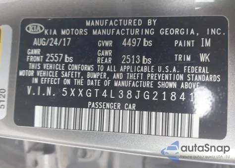 2018 Kia Optima Lx from USA, damaged, VIN 5XXGT4L38JG218416